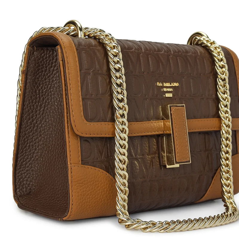 Da Milano Mocha Small Monogram Leather Shoulder Bag - Mocha for Women | Best Price UAE